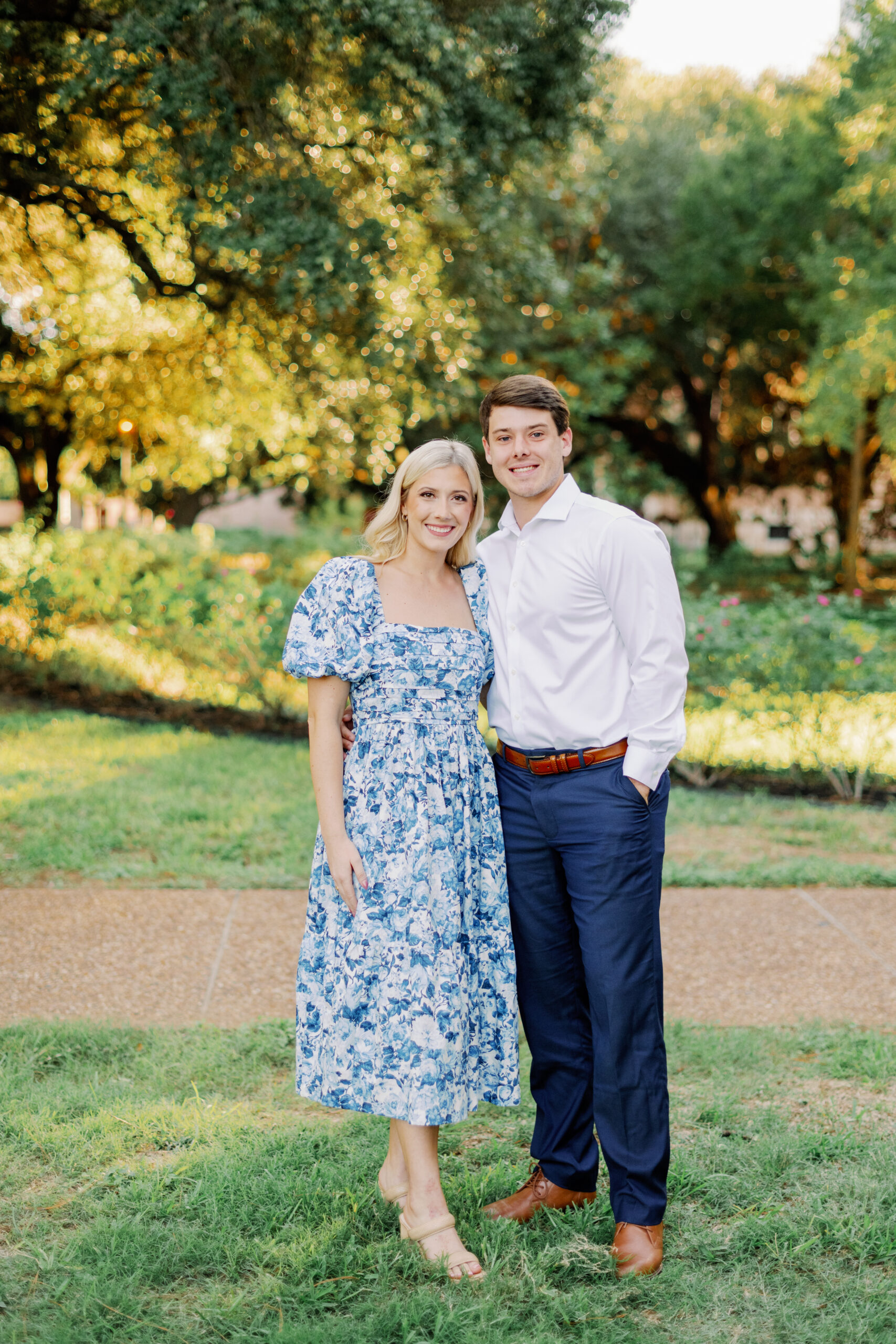 Houston Engaged Couple poses on Rice University campus for a portrait session
